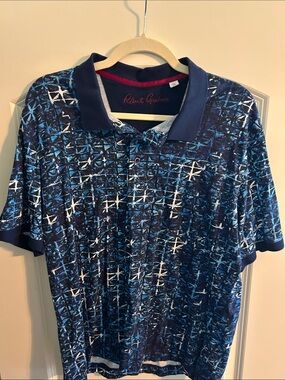 Robert Graham Navy and Bright Blue Graphic Polo